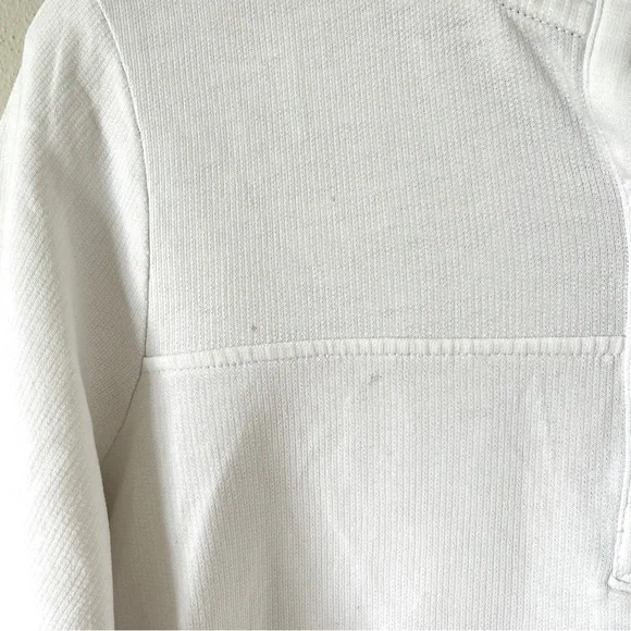 LL Bean Women's White Cotton French Terry 1/4 Button Pullover with Navy Trim - Picture 15 of 16